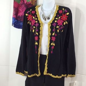 Vintage embroidered knit cardigan sweater L
